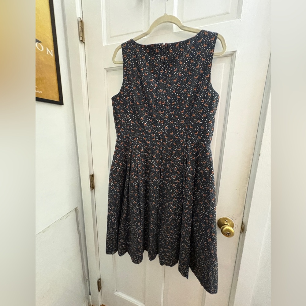 L.L. Bean Navy Midi Dress with Deer Pattern - Picture 3 of 9